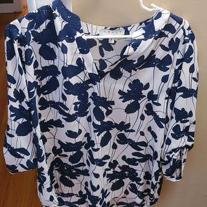 Blue and White Flowered Blouse